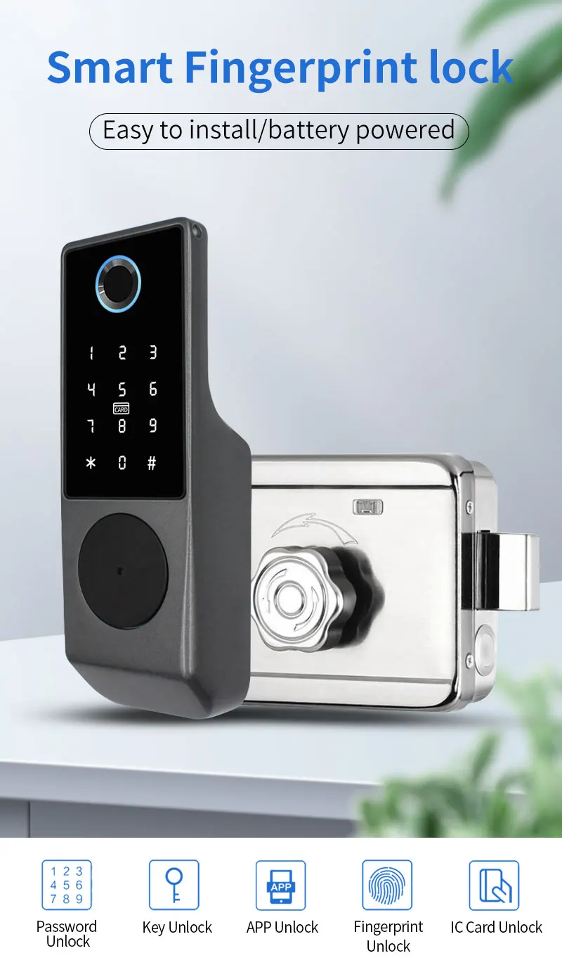 Tuya Wifi APP Control Smart Fingerprint RFID Card Outdoor Door Intelligent Lock