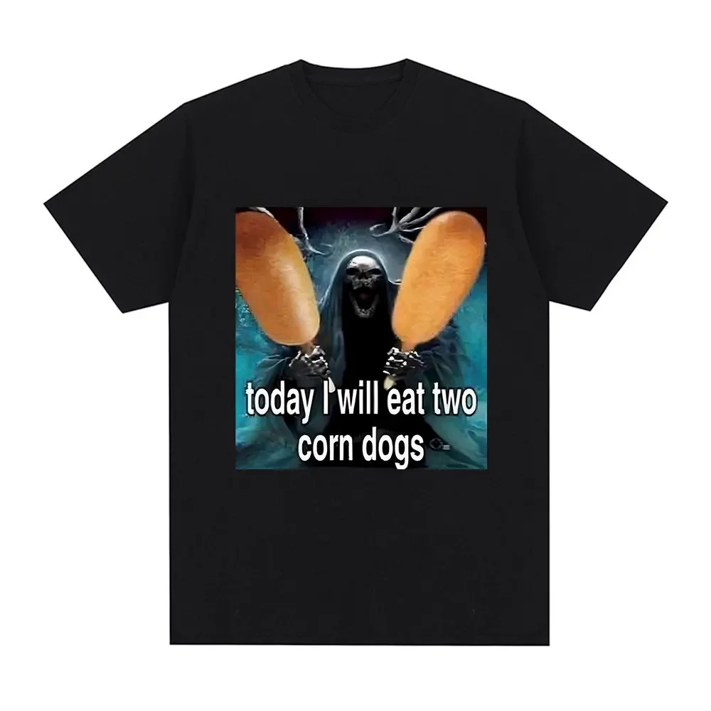 

Today I Will Eat Two Corndogs Graphic T-Shirt Skeleton Meme Men's Vintage Gothic Short Sleeve T-shirts Harajuku Oversized Tees