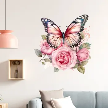 M733 Butterflies Plants Flowers Wall Sticker 1