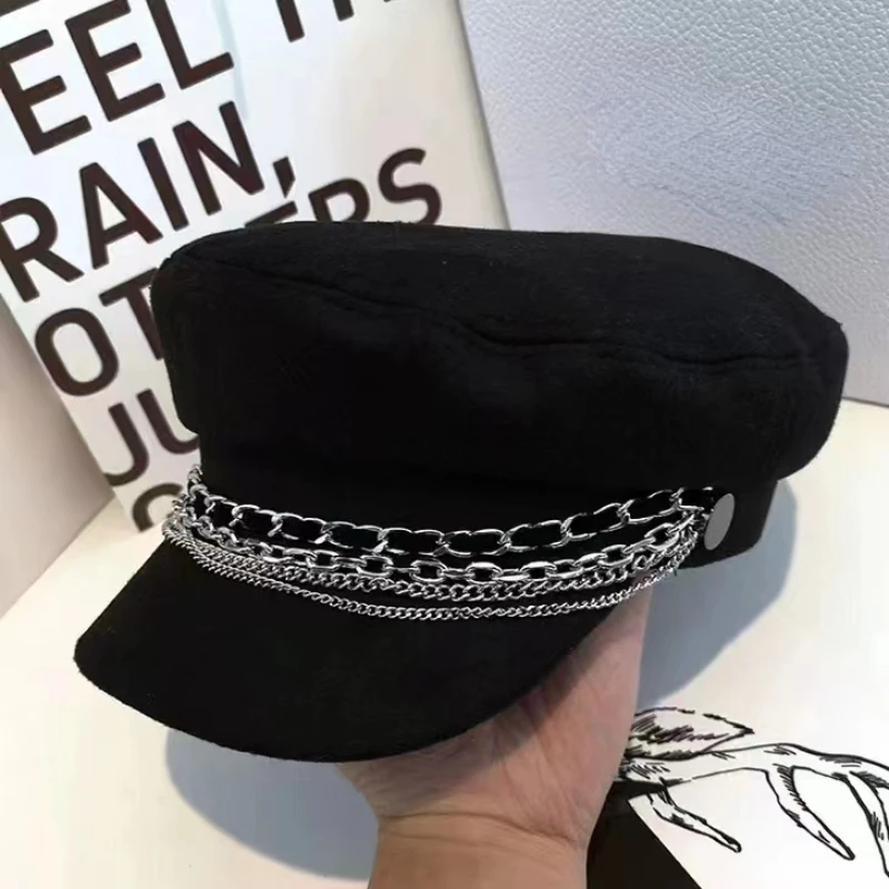 Stylish Navy sun hat Casual military hat women's cotton beret flat cap Captain's cap High quality outdoor casual chain