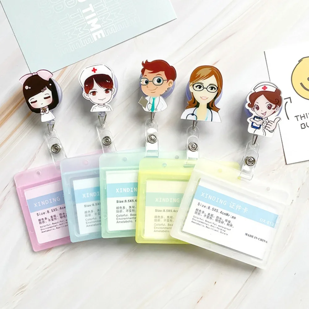 transparent Plastic Doctor Nurse ID Card Sleeve Badge Card Cover Retractable Badge Holder cover Protector