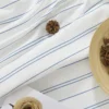 JINCHAN 25*24 Linen Look Short Curtains Striped Kitchen Curtains Blue On White Cafe Curtain Modern Farmhouse Tiers Drapes 6