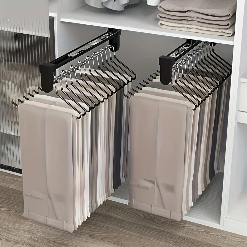 1pc retractable wardrobe hanging rod, drawer style storage rod, adjustable folding metal hanging rail, saving space 2