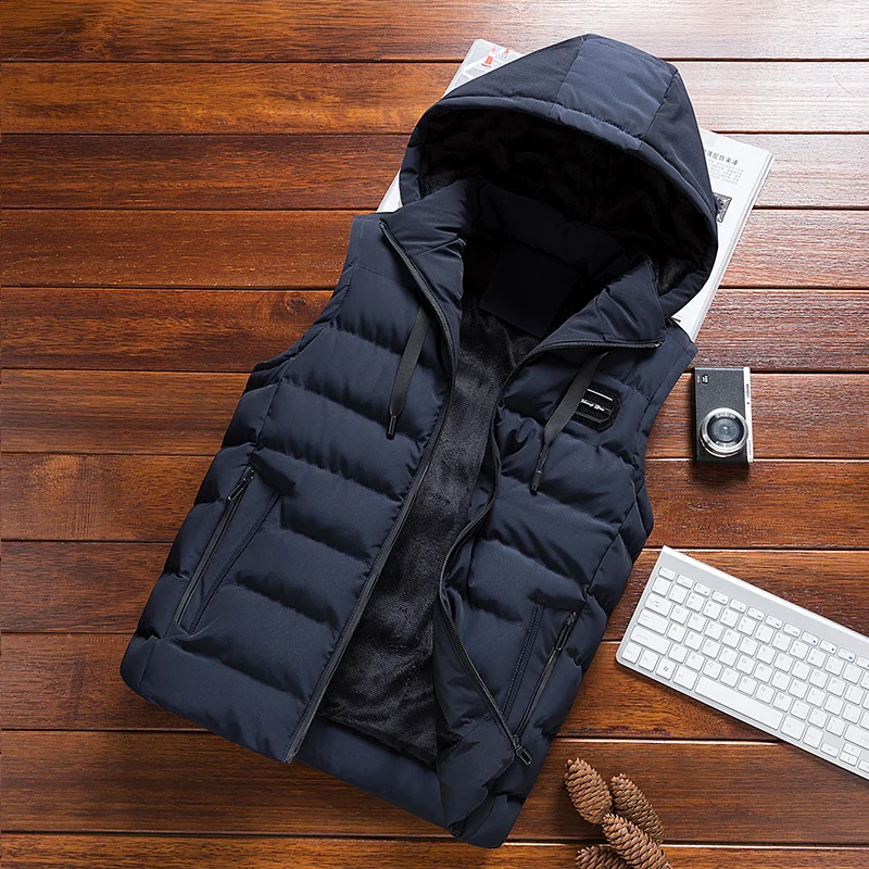 brand Hood Vest Mens Winter Casual Vests men Outerwear Warm Hood