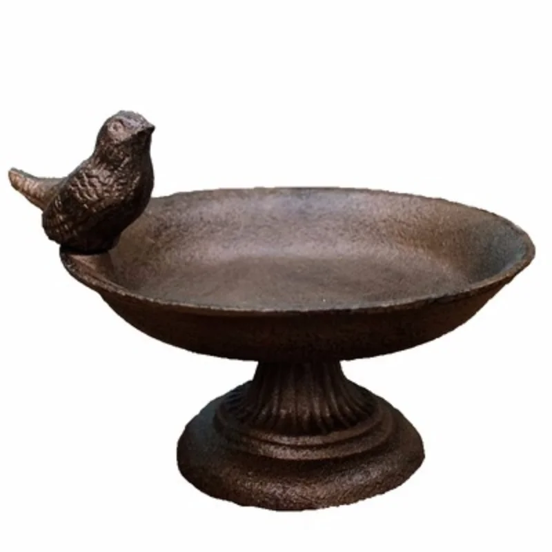 Antique Rustic Round Cast Iron Footed Bird Feeder With Bottom Base Home Garden Decor Table Heavy Metal Storage Bowl Plate Tray 3
