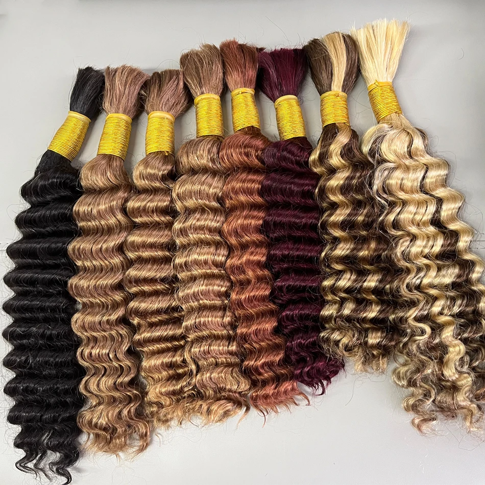 100% Real Human Hair Bulk Hair Extensions Deep Wave Bulk 14-28 Inch 100 Grams Natural Brown For Ins Fashion Women