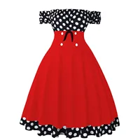 Elegant Vintage Hepburn Dress Women Black Red Off Shoulder Sleeveless A-Line Dress Female Retro Rockabilly 50s Polka Dot Dress - Image 5