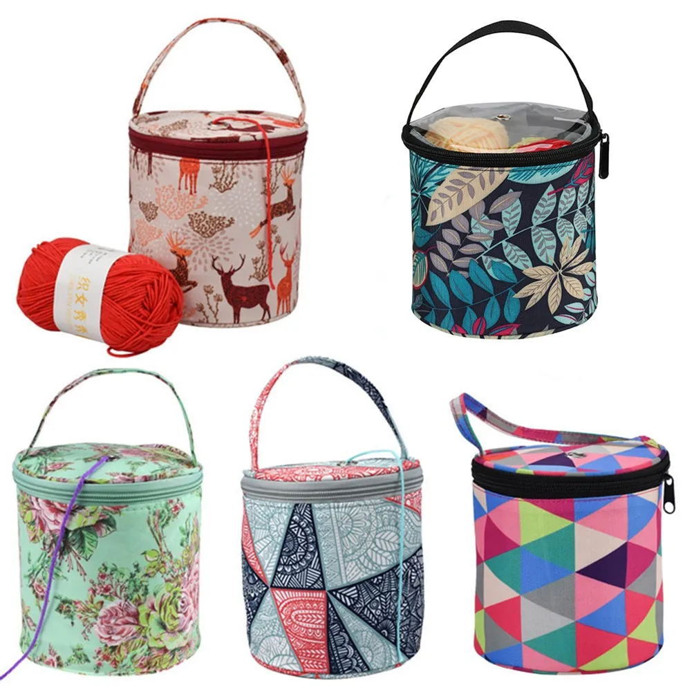 

Storage Bag Knitting Wool Yarn Bag 600D Oxford Cloth Bucket Shape Bag Portable Breakfast Lunch Bag Organizer Supplies