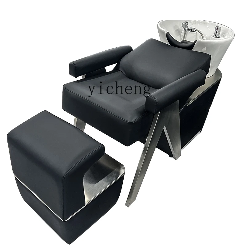 

Tqh Internet Celebrity Barber Shop Flushing Bed Ceramic Basin Shampoo Chair Hair Salon Stainless Steel Half-Lying Bed