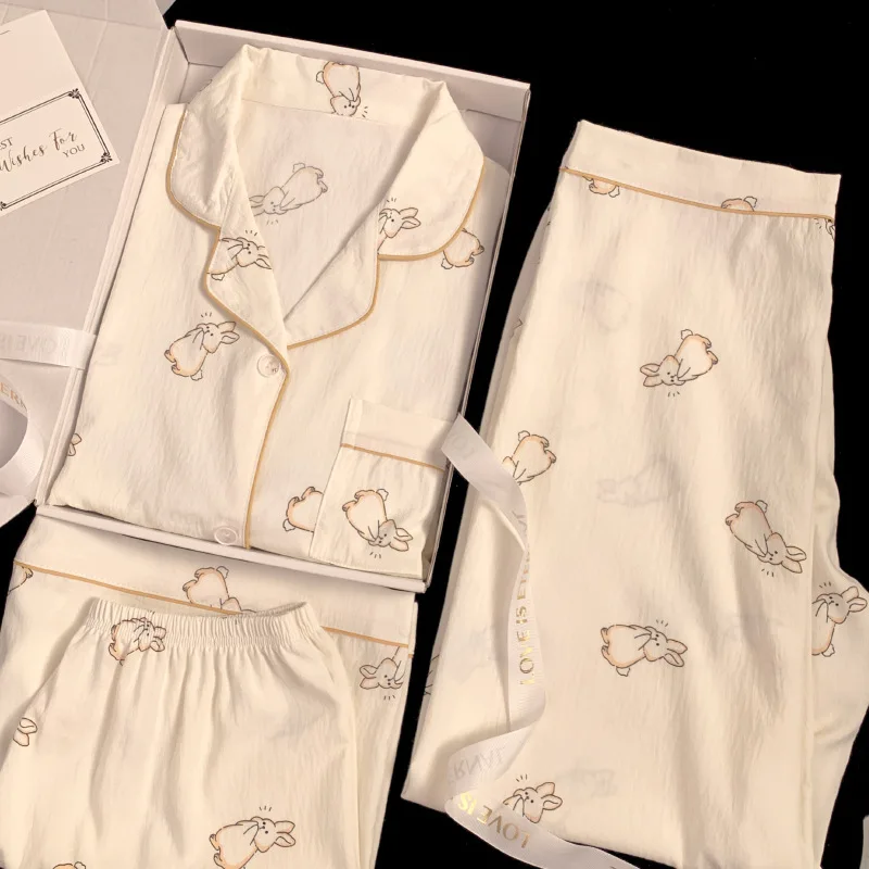 بيجامة نسائية كورية جديدة بسيطة مطبوعة على شكل أرن...