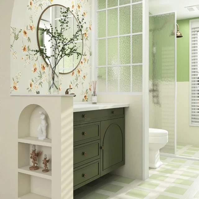 ตู้ห้องน้ำสีเขียวสุดหรูพร้อมชั้นวางของและลิ้นชัก ตู้ห้องน้ำสไตล์วินเทจพร้อมกระจกแต่งหน้า เฟอร์นิเจอร์ห้องนอนแบบจำลอง เฟอร์นิเจอร์ห้องนั่งเล่น 1
