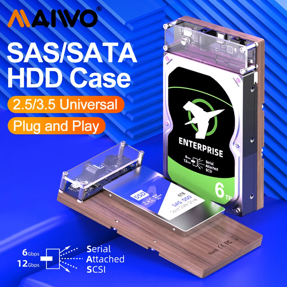 Docking Station USB 3.0 Per Hard Disk SAS 2.5/3.5 Pollici, In Legno Di Noce, Con Spina UE, 5 Gbps