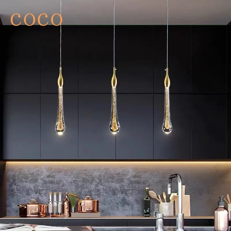 Modern Personality Crystal Luxury Chandelier Gold Chandelier Long Line Lamp Bedroom Restaurant Bar Creative Glass