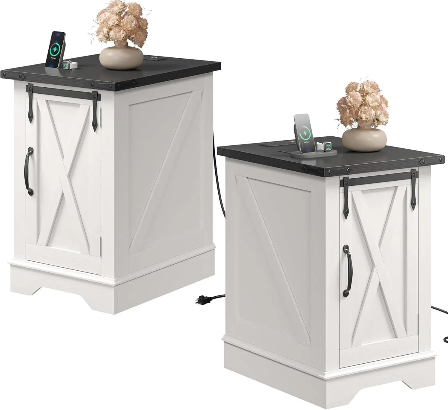Nightstand Set of 2 Nightstand with Charging Station Farmhouse End Tables