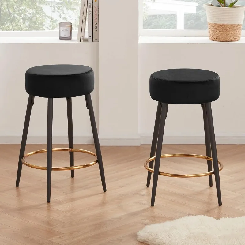 Counter Height Bar Stools Set of 2, Velvet Kitchen Upholstered Dining Chair Stools 24 Inches Height 2