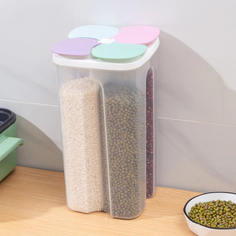 Cereal & Dry Food Storage Container, 2.3L Four-Compartment Container with  Lids,And Removable Partition,Kitchen Containers BPA Free