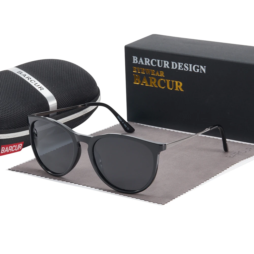 BARCUR Sonnenbrille im klassischen Design für Herren, modisch, polarisierte Linse, Kunststoff, Titanrahmen, Retro-Damen, runde Sonnenbrille, UV400 – Detail 6