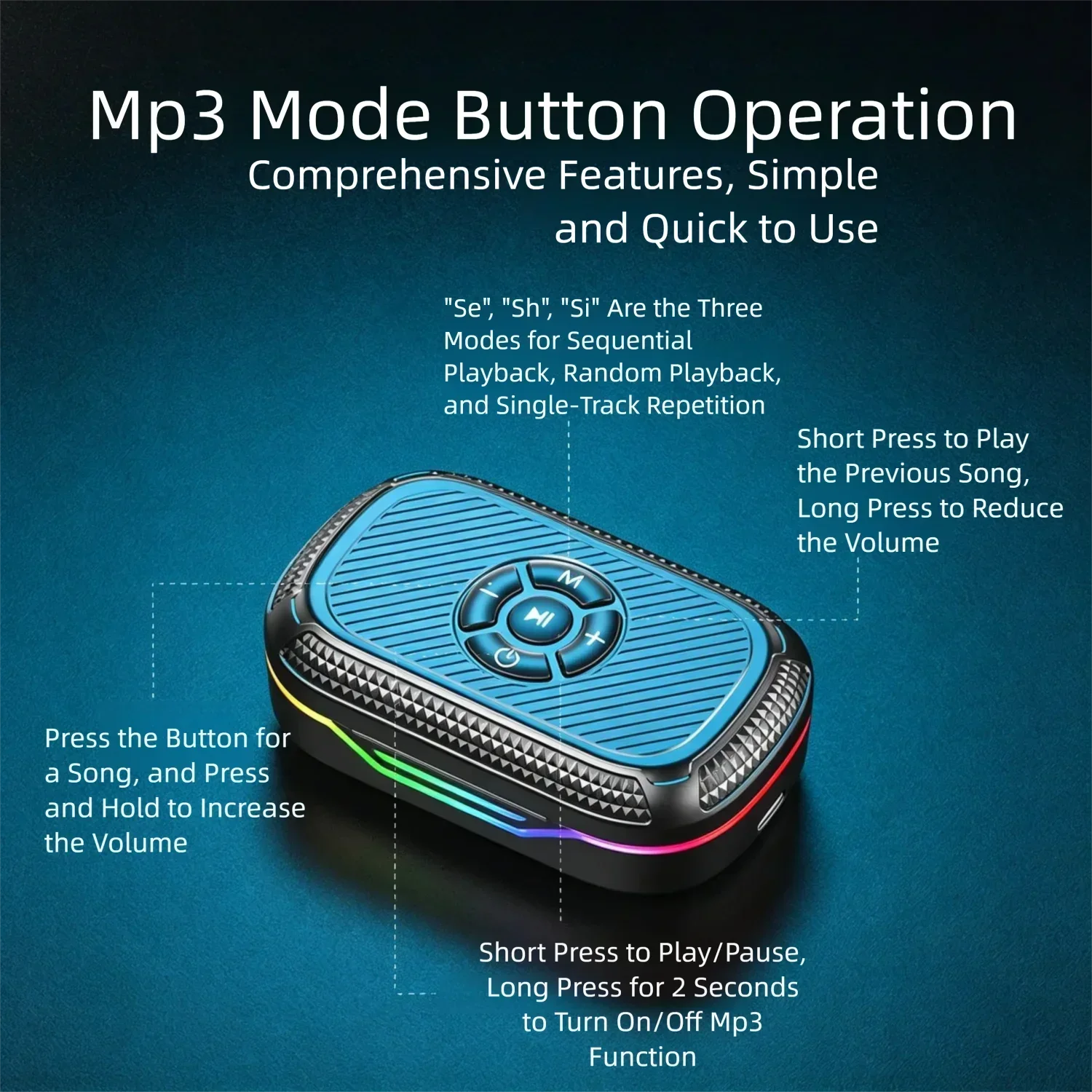Wireless MP3 Player Earbuds – Bluetooth 5.3 Headphones with TF Card Slot, RGB Breathing Light, HiFi Stereo Sound & Built-In Microphone 6