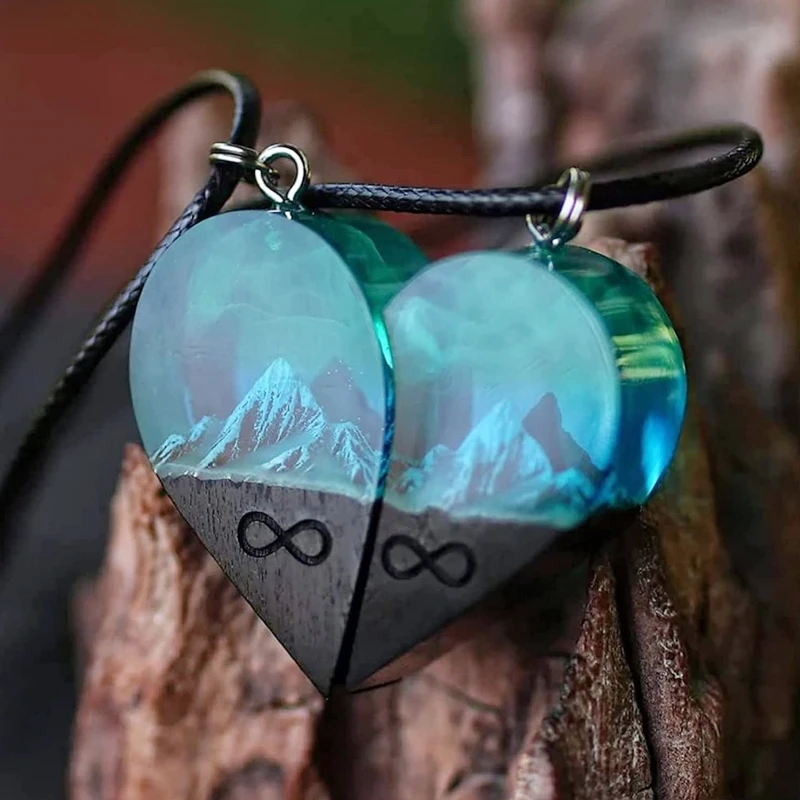 (🎄Early Christmas Sale🎄 – 40% Off)wood Resin Paired Heart Pendants Mountains