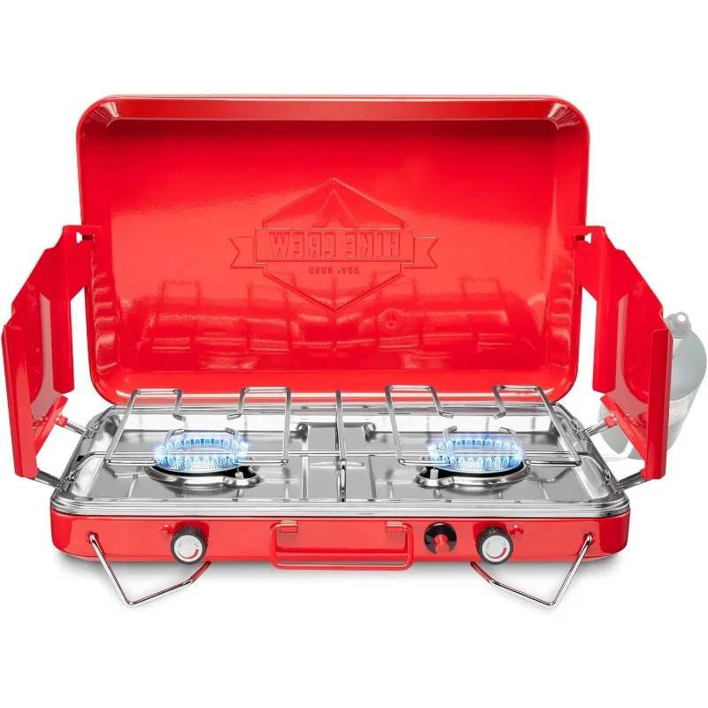Hike Crew Gas Camping Stove | 20,000 BTU Portable Propane 2 Burner Stovetop | Integrated Igniter & Stainless Steel Drip Tray 1