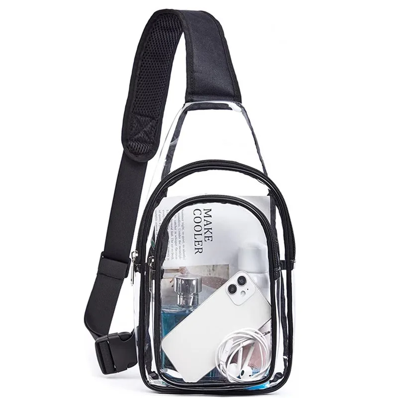 

Fashion Crossbody Bag Stadium Approved Clear PVC Chest Bag Waterproof Transparent Small Zipper Headphone Hole for Men Women Bags