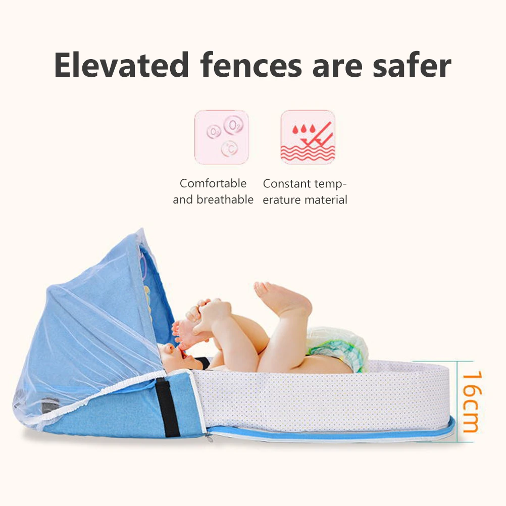 Lettino da viaggio per bambini Cuciture strette Lettino da viaggio per bambini Morbido cotone di lino Resistente allo strappo Multifunzionale Tocco confortevole per il giardino - immagine 6