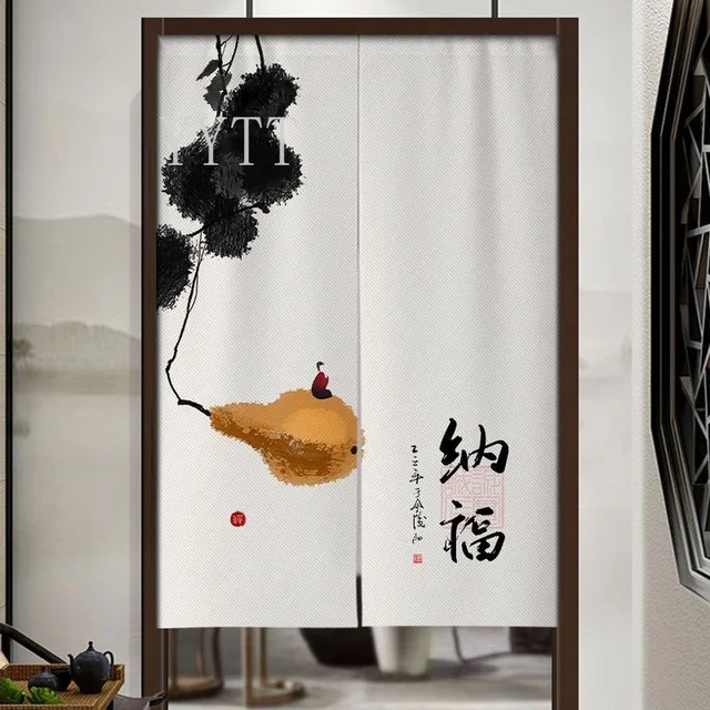 Rideau de porte de style chinois, peinture à l'encre du Vermont, demi-rideaux Fengshui, salon, chambre à coucher, porte d'entrée de la maison 2