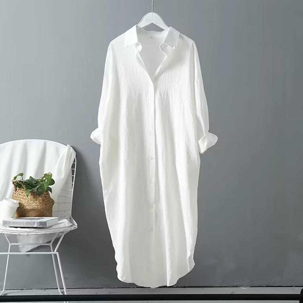 

Spring Shirt Dresses Women Solid Color Long Sleeve Party Oversize Cotton Single Breasted Maxi Female Dress Vestido Clothing
