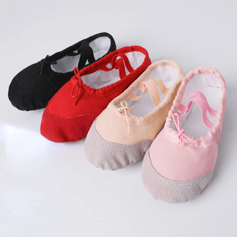 Dance Leather Toe Canvas Shoes Girls Ballet Slippers Split Sole Gymnastics Skate Yoga Dancing Daily Practice Kids Ballerina