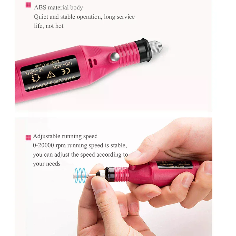 Electric Nail Drill Machine Set,Professional Manicure & Pedicure Kit With 6 Drill Bits, USB Rechargeable & Adjustable Speed