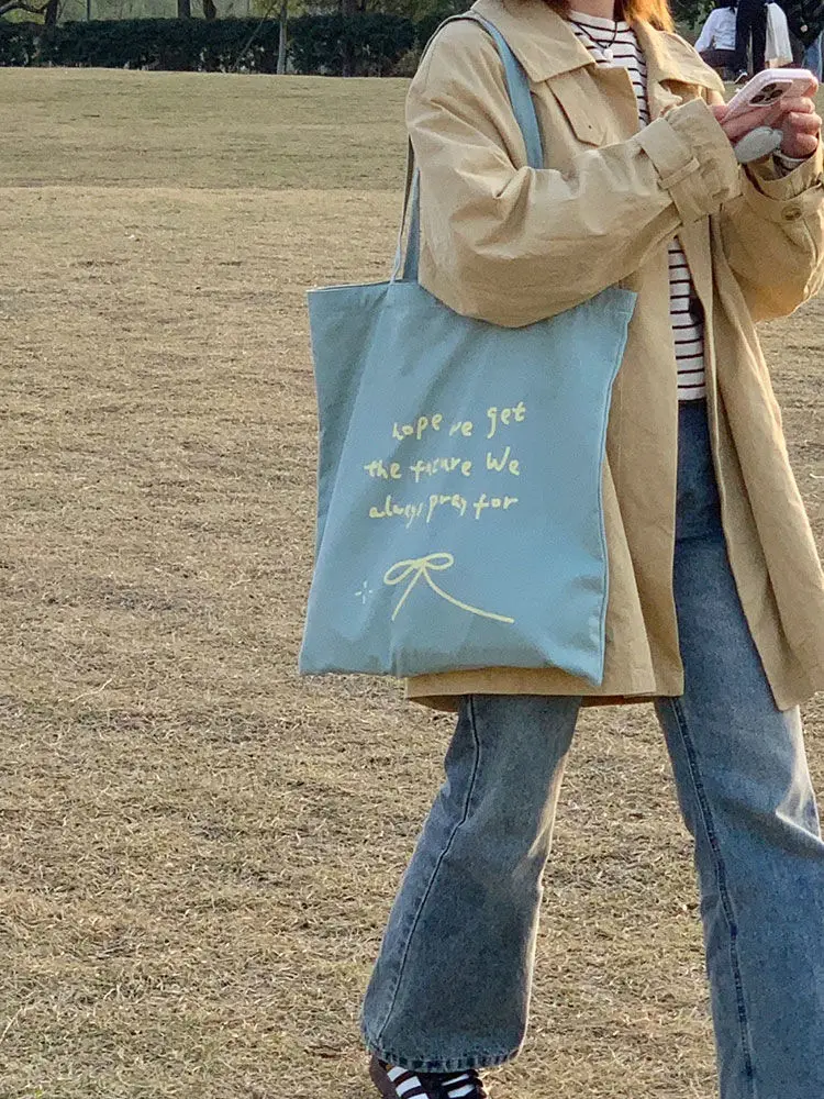 2024 Summer Letters Print Bow Large Capacity Handbag Tote Bags Women Commute Shoulder Bag