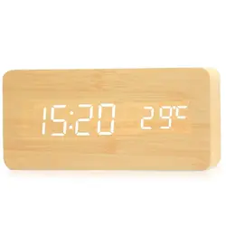 Sleek Wooden LED Desk Alarm Clock with Temperature Display (Bamboo)
