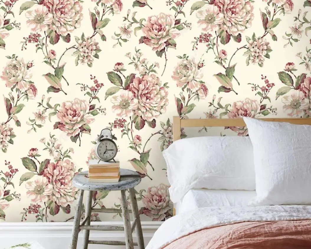 European hand painted peony flowers floral Wallpaper tiled background Wall home decoration a variety of materials 3D Wallpaper