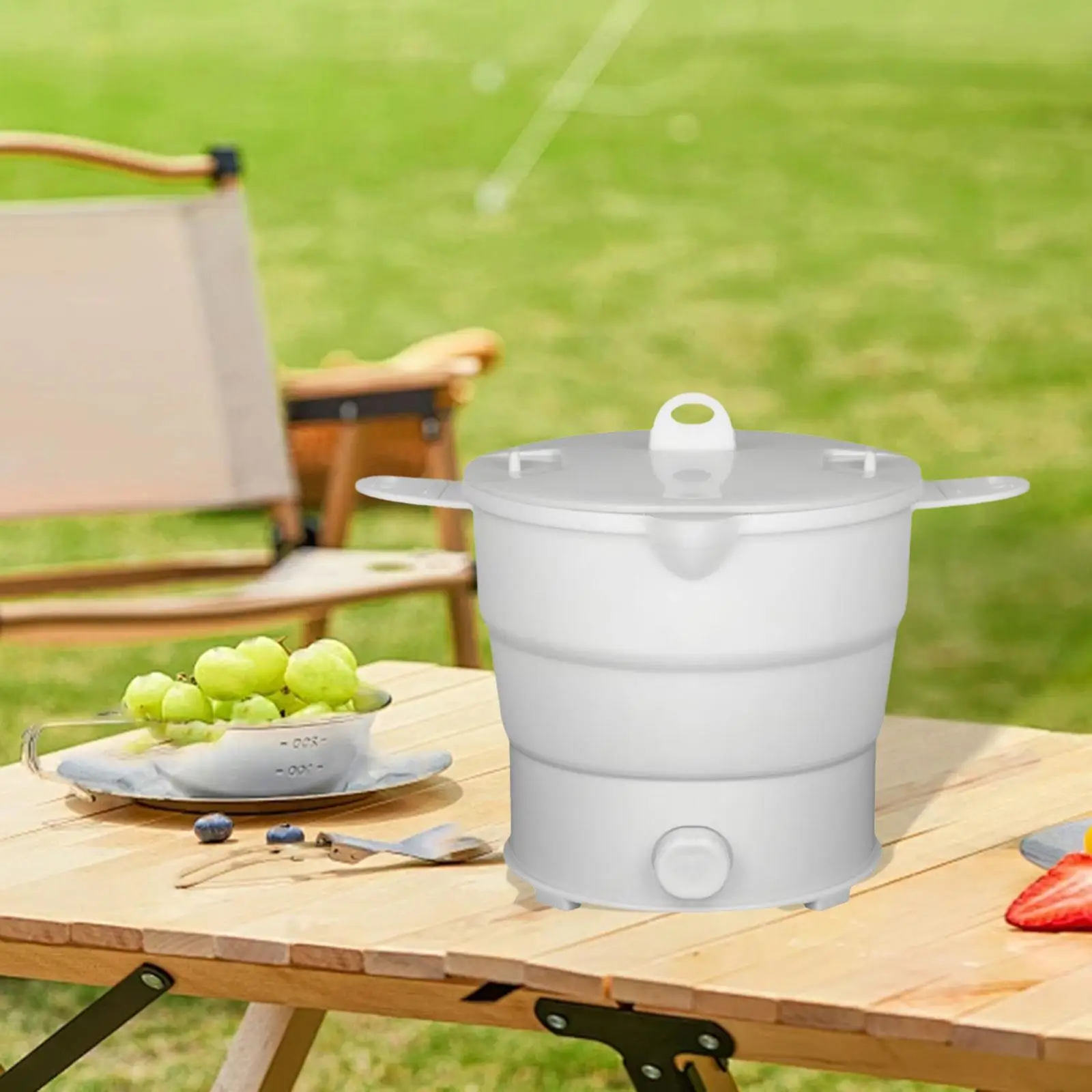 Foldable Electric Cooker 1.2L with Steamer Mini Heating Pot Water Boiling Pot for Camping Cooking Rice Business Trip Hotel Dorm