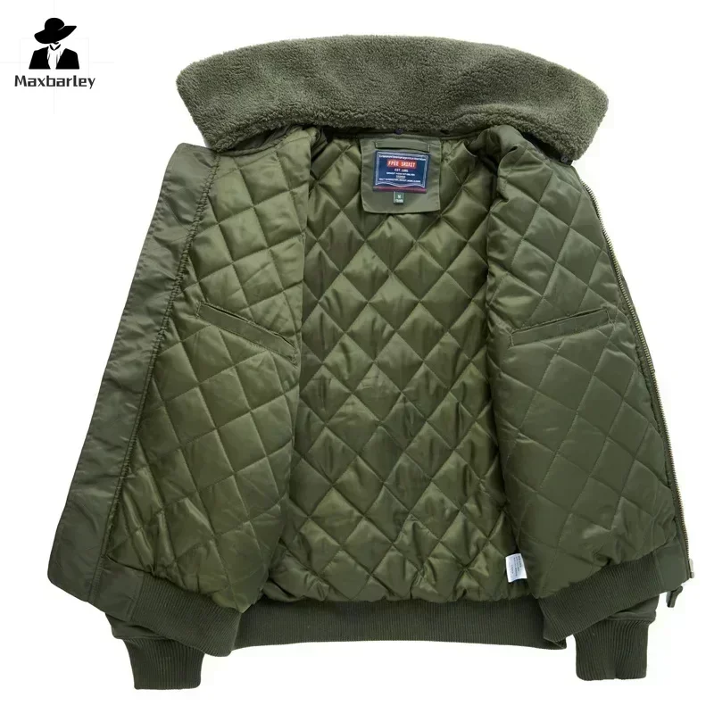 Winter Warm Parka Men's Fashion Unloading Fur Collar Thickened Pocket Boxing MA-1 Work Jacket Retro Armband Green Cargo Jacket