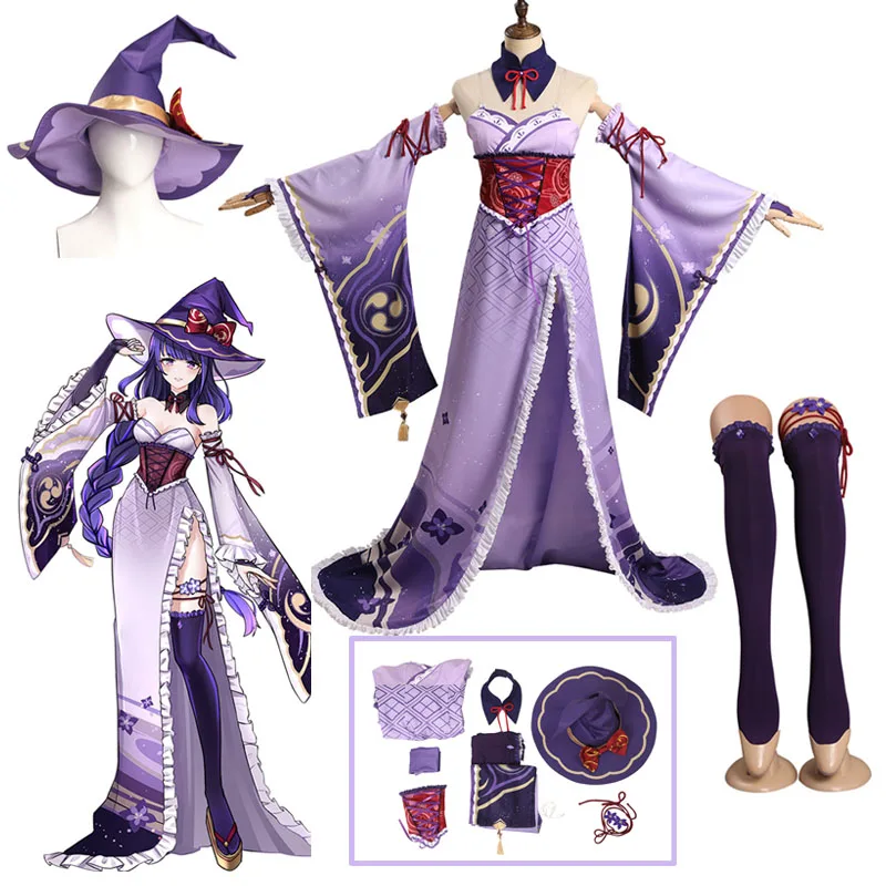 

Genshin Impact Raiden Shogun Cosplay Costume Witch Dress Outfits Halloween Carnival Suit