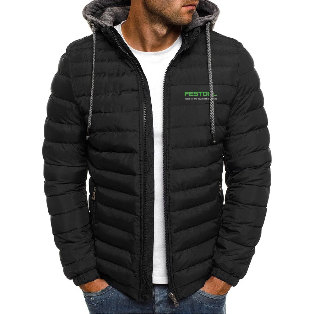 Festool 2023 spring and autumn new solid color hooded cotton 7-color men's coat comfortable clothing casual snow coat