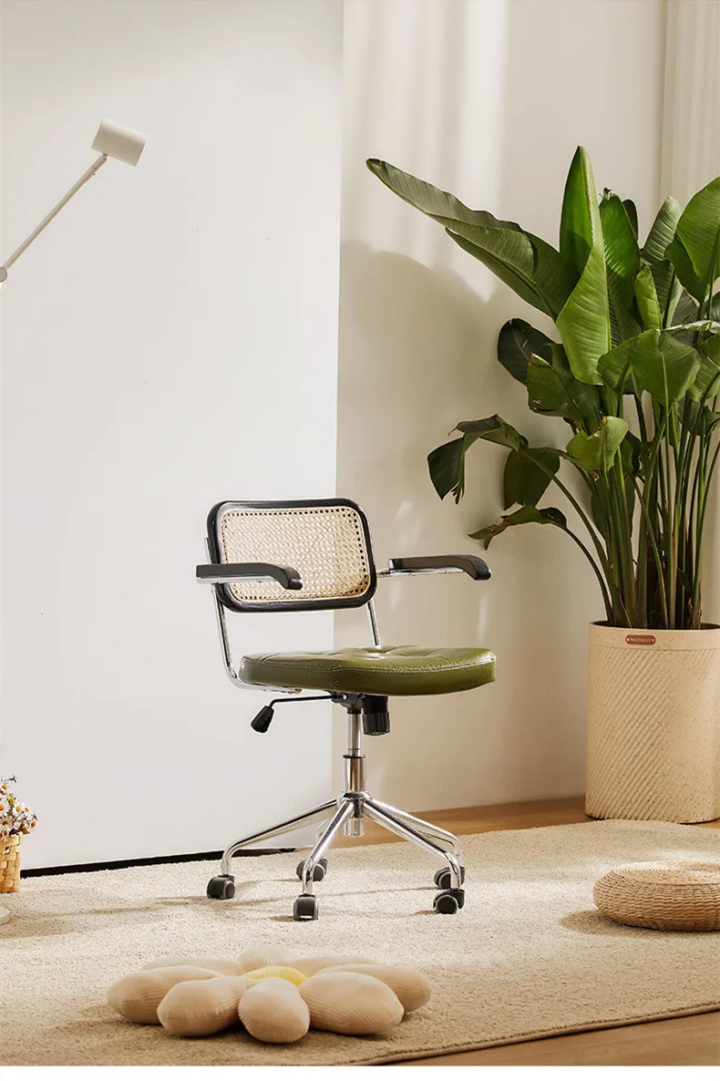 Description Picture 5 of itemRetro PU Leather Bamboo Woven Backrest Chair Office 360-Degree Swivel and Lift Computer Chair Study Office Chair Single Seat