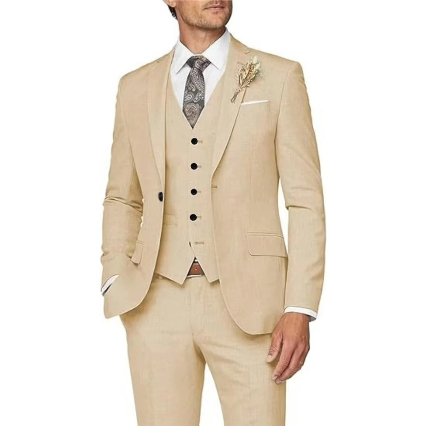 Formal Men Suits 3 Pieces Jacket Vest Pants Elegant Sets Of Clothes Brides Wedding Dresses
