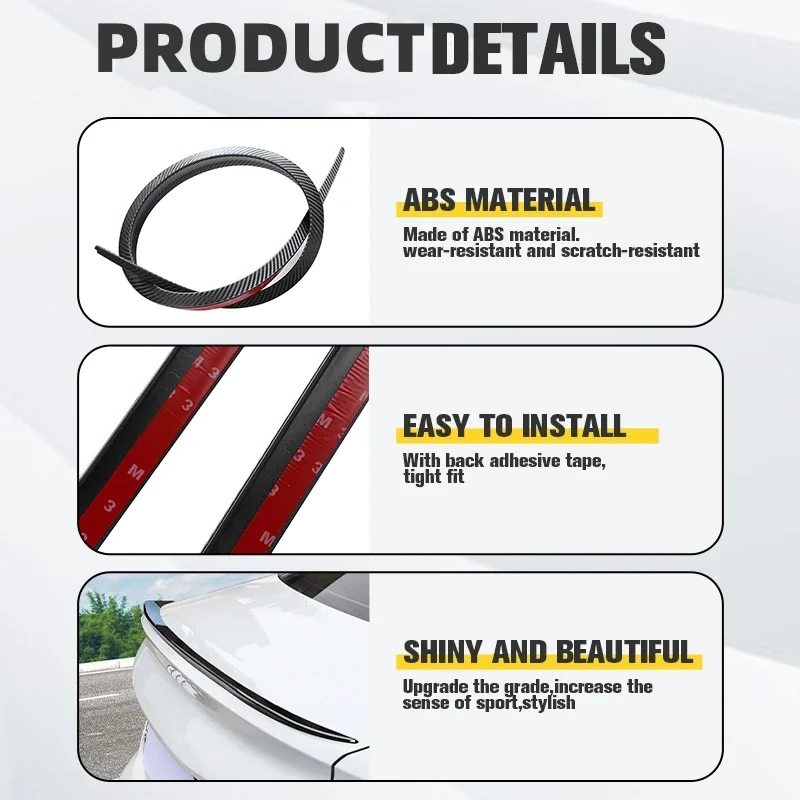 ​​Universal Soft Car Spoiler Sticker Trim Trunk Wing 1.2/1.5m Black Bonnet Hatch Gate Lightweight Lip PU Roof Flexible New
