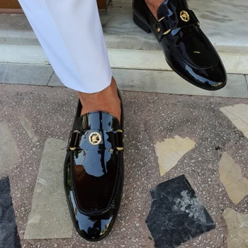 New Black Loafers Men Slip-On Round Toe Fashion Mens Dress Shoes Free Shipping Wedding Shoes for Men Size 38-47 1