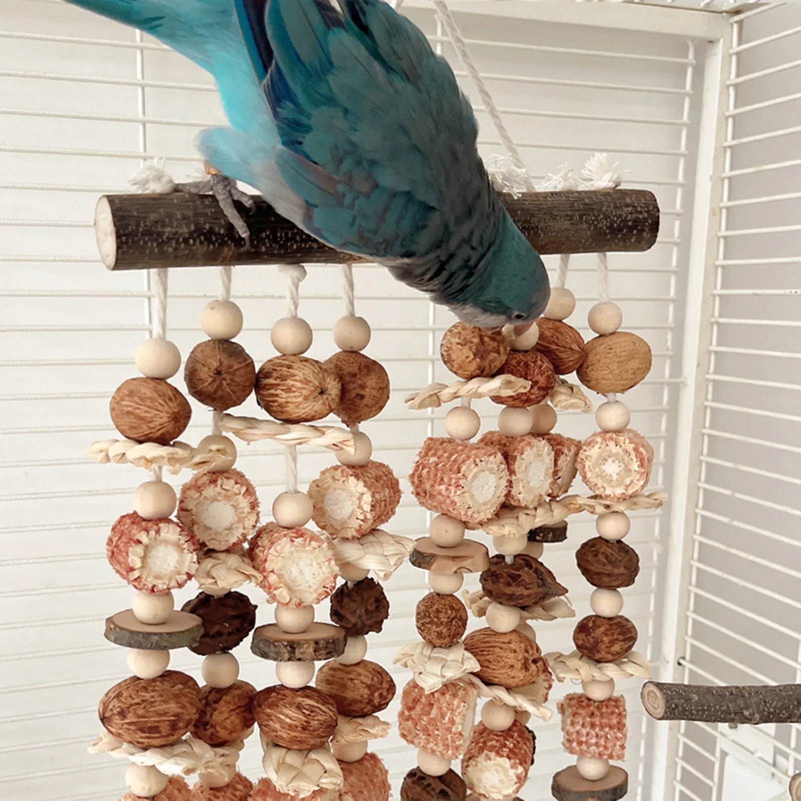 Large Parrot Chewing Toys Color Wooden Bird Cage Toy Natural Corn Nuts Parrot Toy for African Grey Macaws Cockatoos and Other La