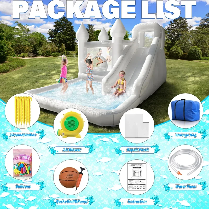 White Inflatable Bounce House with Slide 3