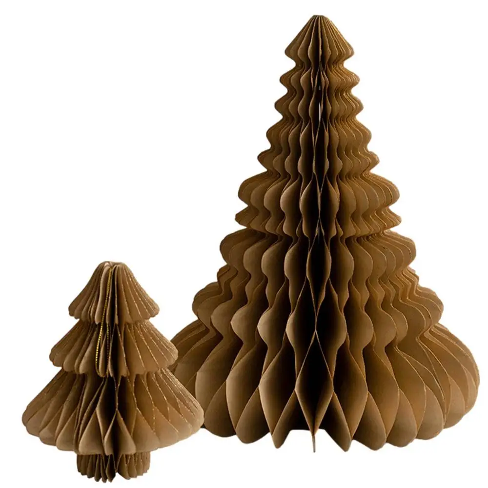 6 Sapins De Noël En Papier Plié Nid D'Abeille - Déco Table Ou Suspension, 3 Tailles Et Couleurs Festives - 10