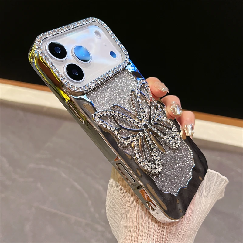 Sparkly 3D Diamond Butterfly Glitter Gradient Shockproof Case with Plating Finish