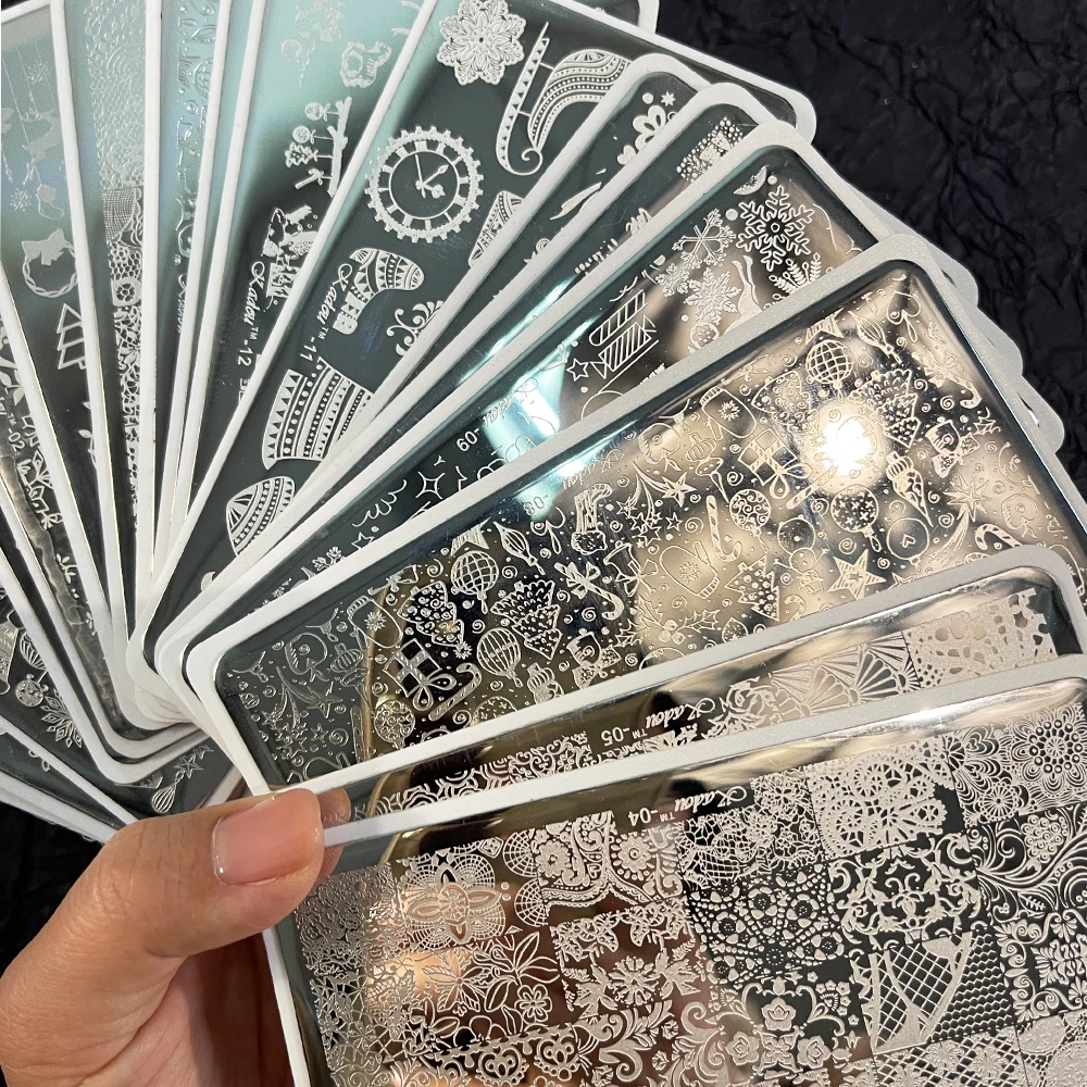 1pc 12x6cm 레이스 프렌치 라인 플라워 네일 아트 스탬핑 플레이트 크리스마스 산타 클로스 인쇄 템플릿 네일 스텐실 매니큐어 도구