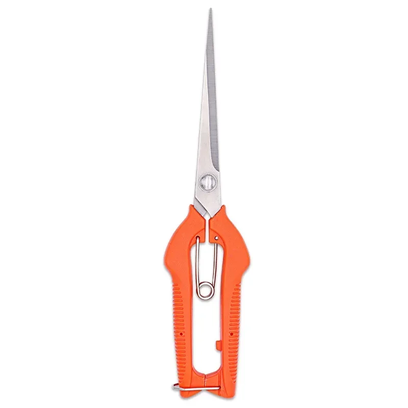 Pruning shears fully opened to show grip and blade alignment