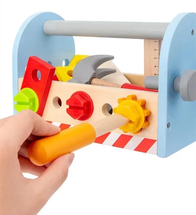 고품질 나무 도구 상자 세트 서비스 키트 드라이버 망치 톱 놀이 집 퍼즐 인터랙티브 장난감  생일 선물