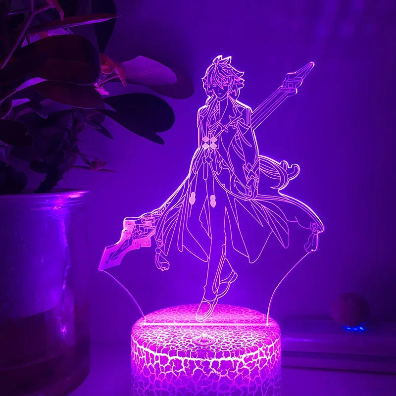 Genshin Impact Nightlight Desk Lamp 3d 16 Color Led Table Lamp Zhongli Diluc Keqing Decoration