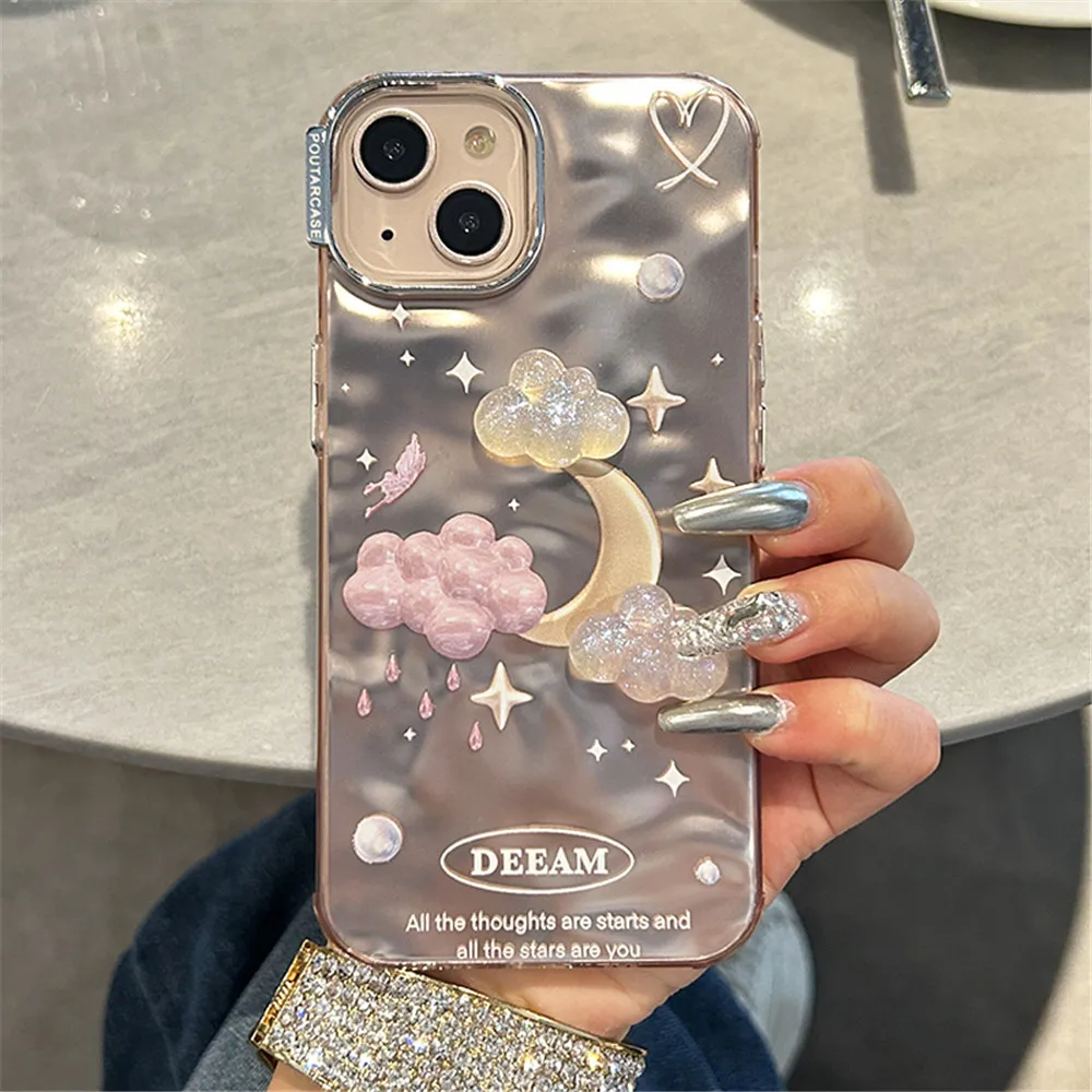 Korean Cute 3D Glitter Cloud Folded Matte Plating Moon Soft Case For iPhone  15 Pro Max 14 Pro Max 13 Pro Max 14 12 11 15 Cover AliExpress